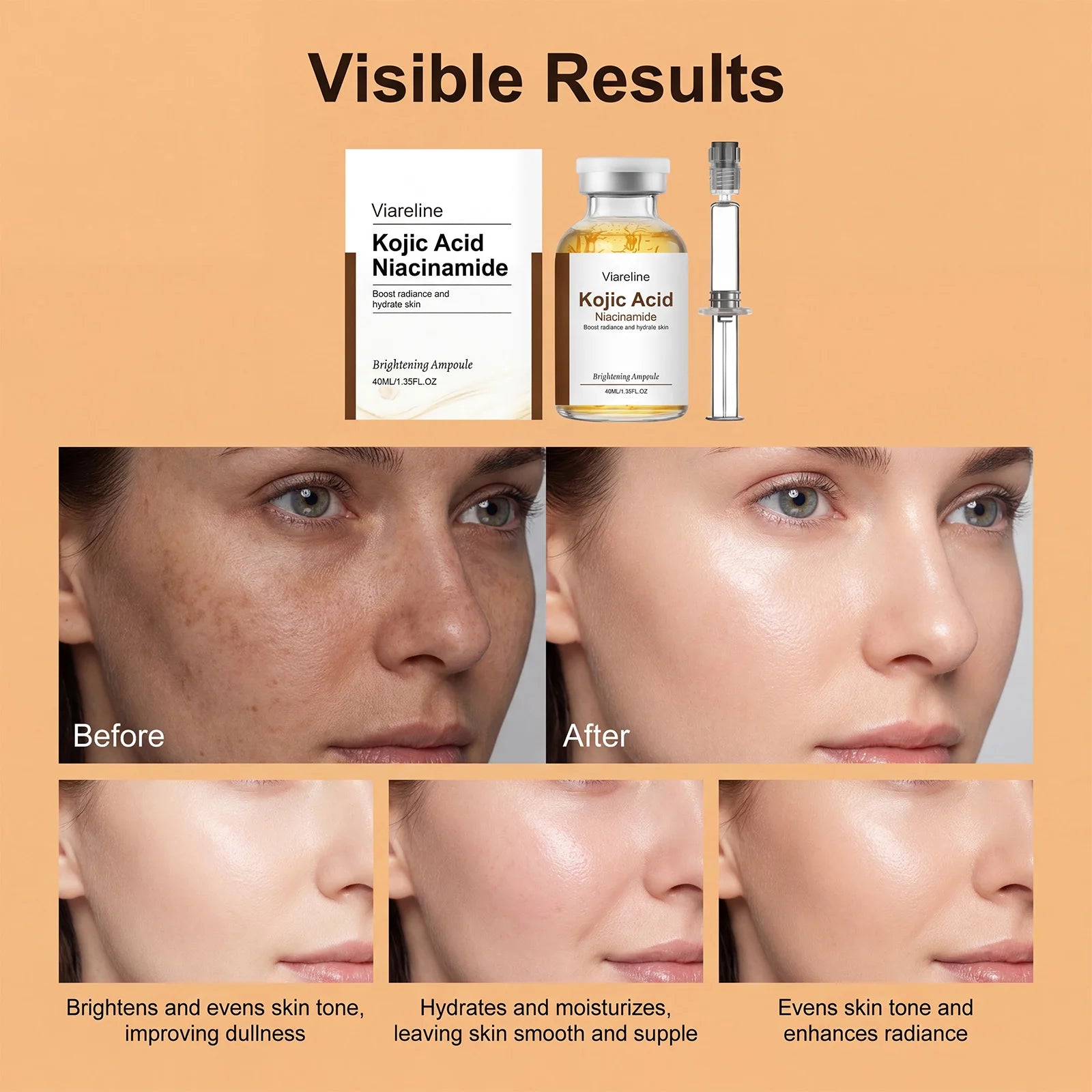 Niacinamide Brightening Ampoule Serum Face Hydrating Even Tone Nourishing Brightening Essence Kojic Acid Dark Spot Corrector