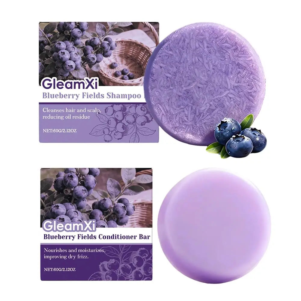 Blueberry Fields Shampoo & Conditioner Bundle Bars Strengthen & Norish Hair, Gentle Moisturizing Scalp Dry & Damaged Hair Care Halalzen