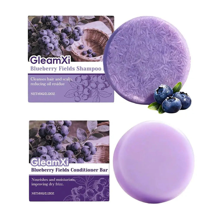 Blueberry Fields Shampoo & Conditioner Bundle Bars Strengthen & Norish Hair, Gentle Moisturizing Scalp Dry & Damaged Hair Care Halalzen