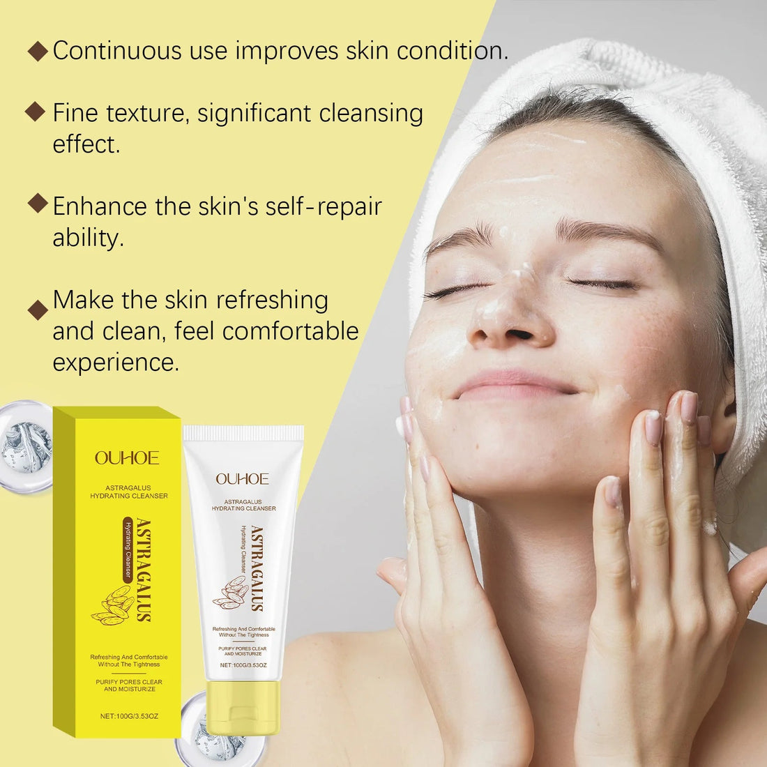 Astragalus Hydrating Facial Cleanser Purifying Pores Deep Cleansing Hydrating Moisturizing Refreshing Non-Drying Daily Face Wash Halalzen
