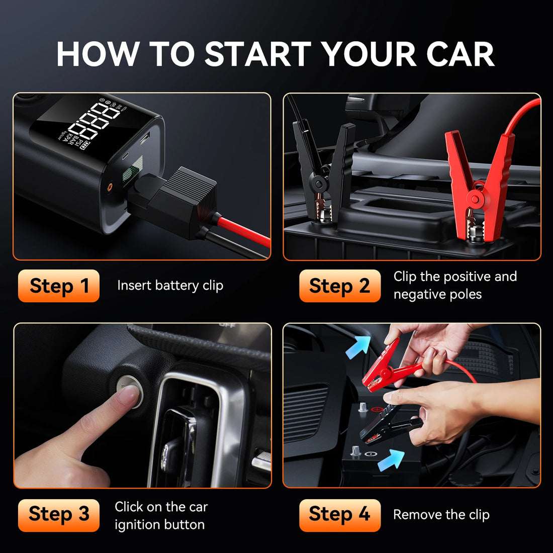 BUVAYE 4 In 1 2500A Portable Jump Starter Power Bank 150PSI Air Pump Booster Car Battery 12V Car Battery Starter Powerbank