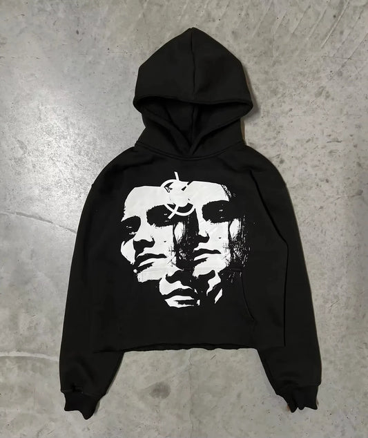 2000s Vintage Streetwear Portrait Print Long Sleeve Oversized Hoodies Women's Y2K Gothic Harajuku Pullovers Women Clothes