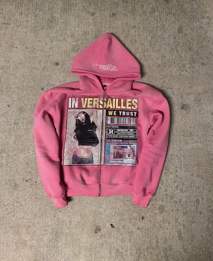 American Fashion Print Zipper Hoodie Harajuku Style Hip Hop Zipper Hoodie Streetwear Women Street Trendy Zipper Hoodies