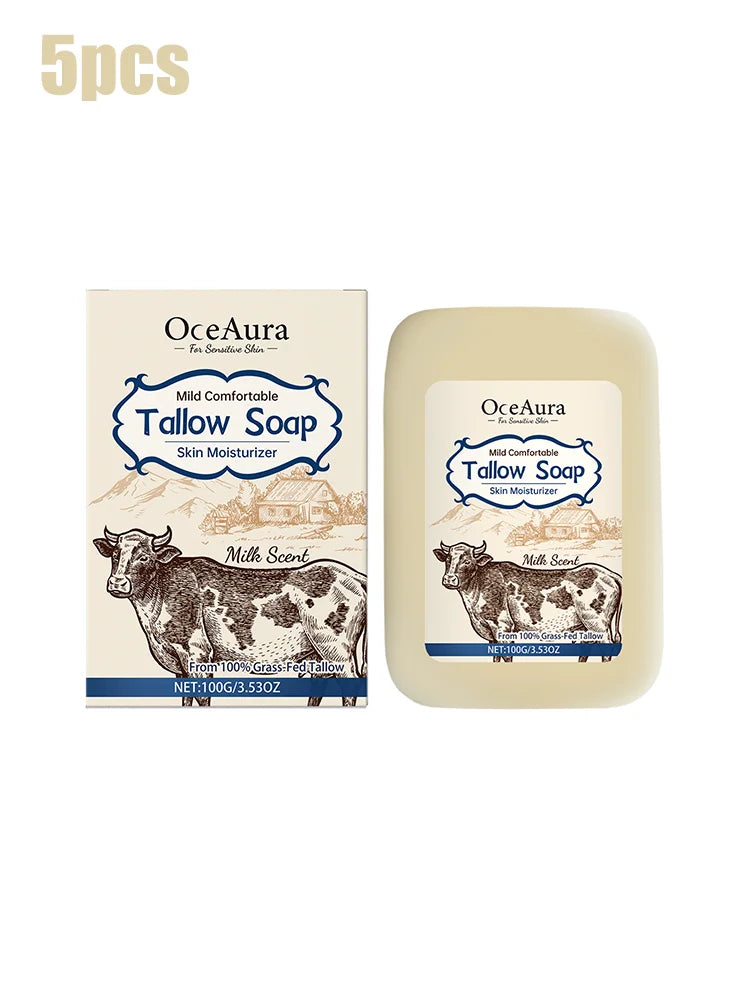 OCEAURA Tallow Soap, Beef Tallow Soap, Pure Tallow Balm Soap Bar for Sensitive Skin - Moisturizes, Soothes, and Hydrates 100g Halalzen