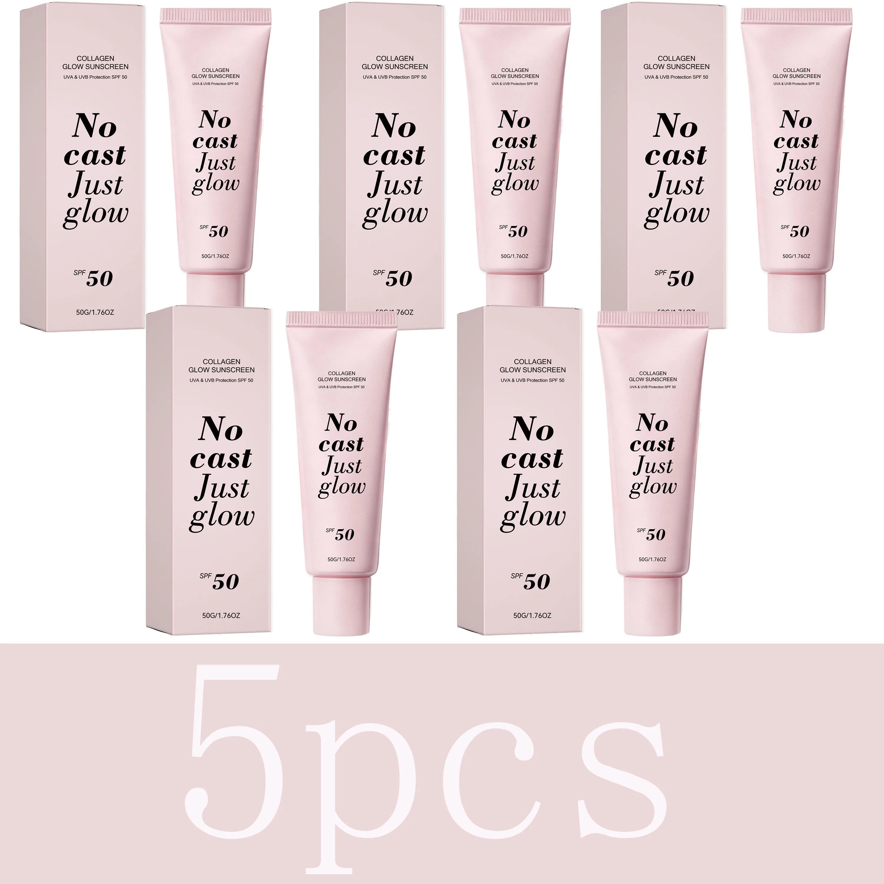 Collagen Glow Sunscreen SPF50 Broad Spectrum UVA UVB Protection No White Cast Lightweight Non Greasy Hydrating Sun Lotion For Se