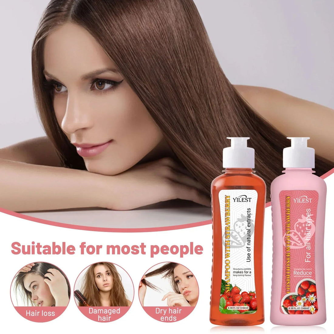 YILEST Shampoo and Conditioner Set for Hair Loss Dry & Damaged Hair Nourishing Care for Soft & Shiny Hair, Strawberry Scent Halalzen
