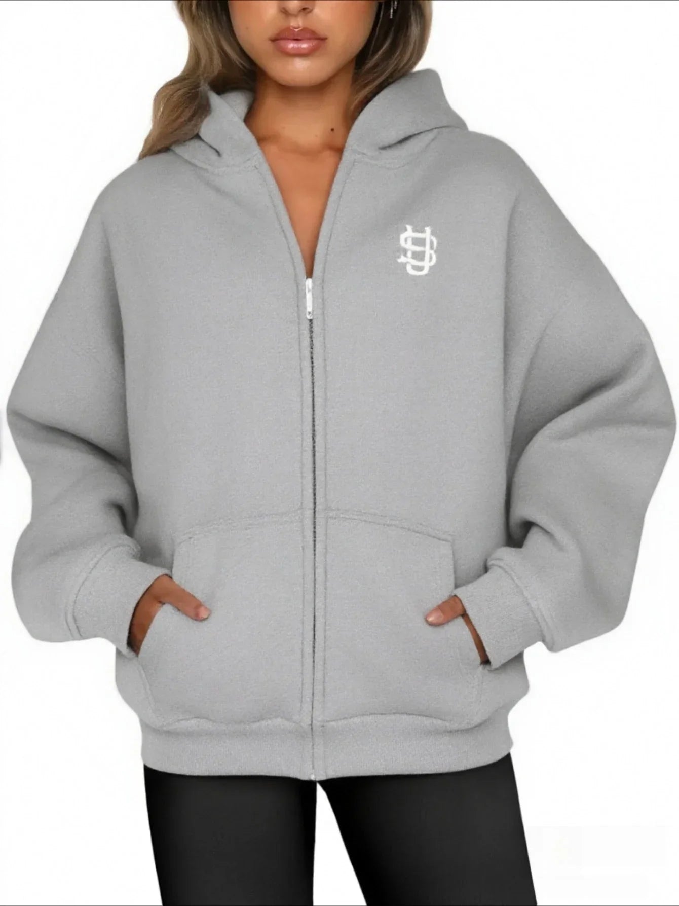 Casual Zip-up Hoodies for Women with Embroidered Patterns Fall Jackets Autumn Fashion Simple Style Outer Hoodie Jacket Unisex