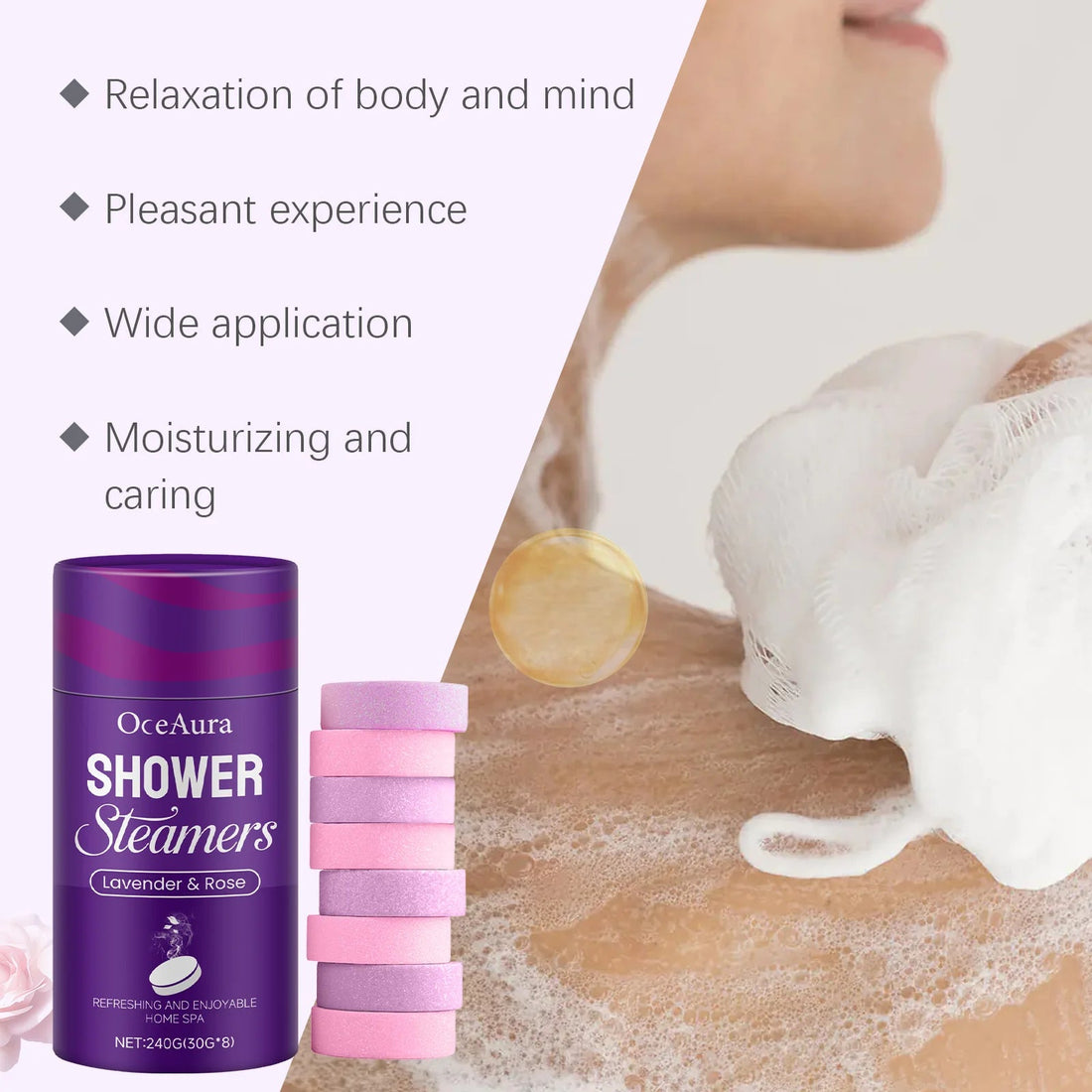OceAura Shower Steamers Aromatherapy Home Spa Lavender Rose Relax Body Mental Relaxation Bath Products Shower Steamers Tablets Halalzen