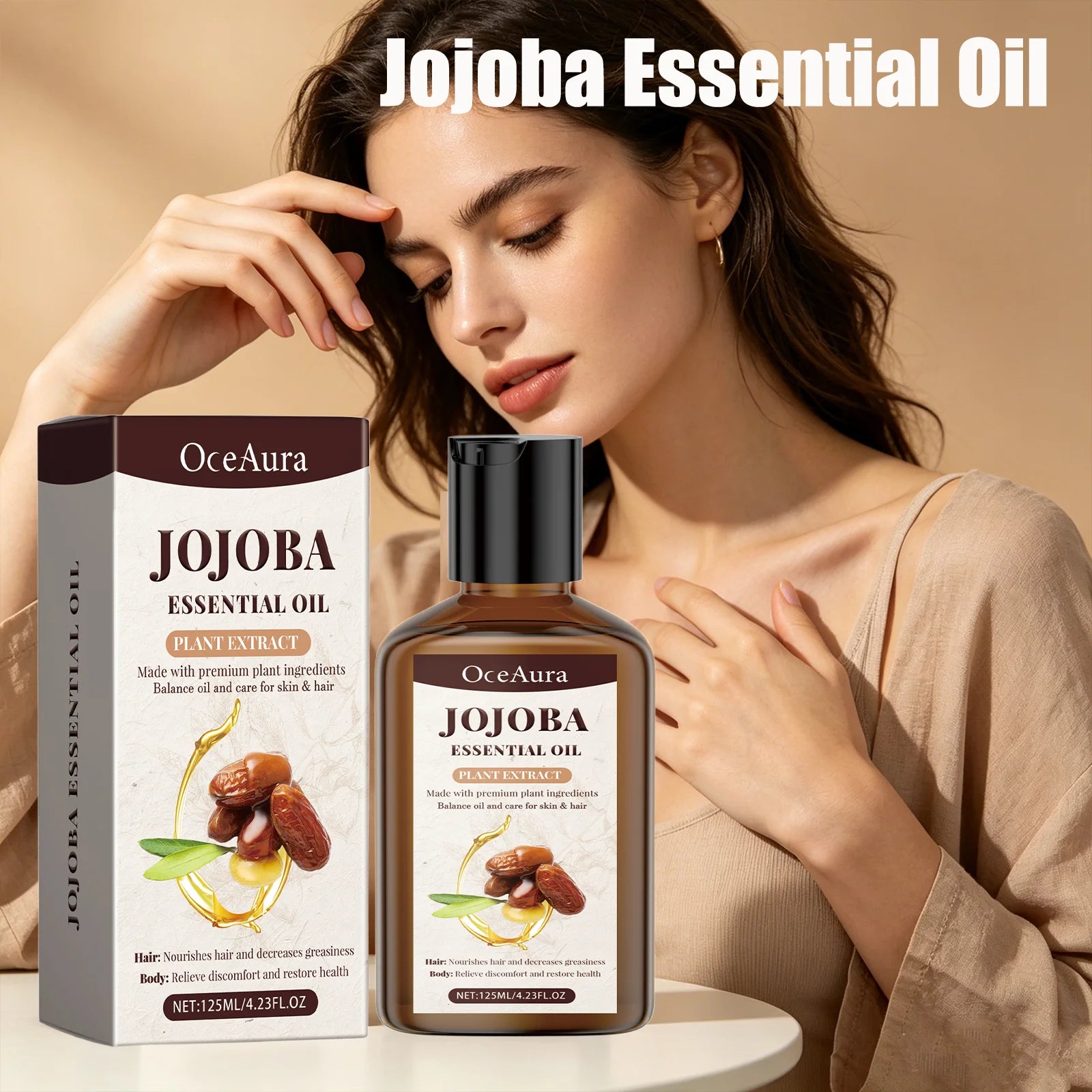 OceAura Jojoba Essential Oil for Hair & Body Deep Moisturizing Nourishing Soothing Redness Itching Relieving Hair Body Care Oil