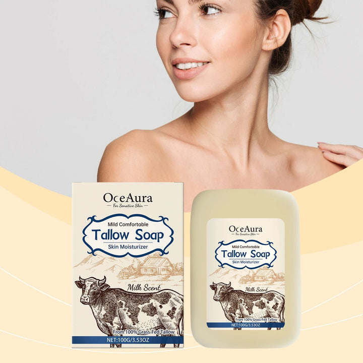 OCEAURA Tallow Soap, Beef Tallow Soap, Pure Tallow Balm Soap Bar for Sensitive Skin - Moisturizes, Soothes, and Hydrates 100g Halalzen