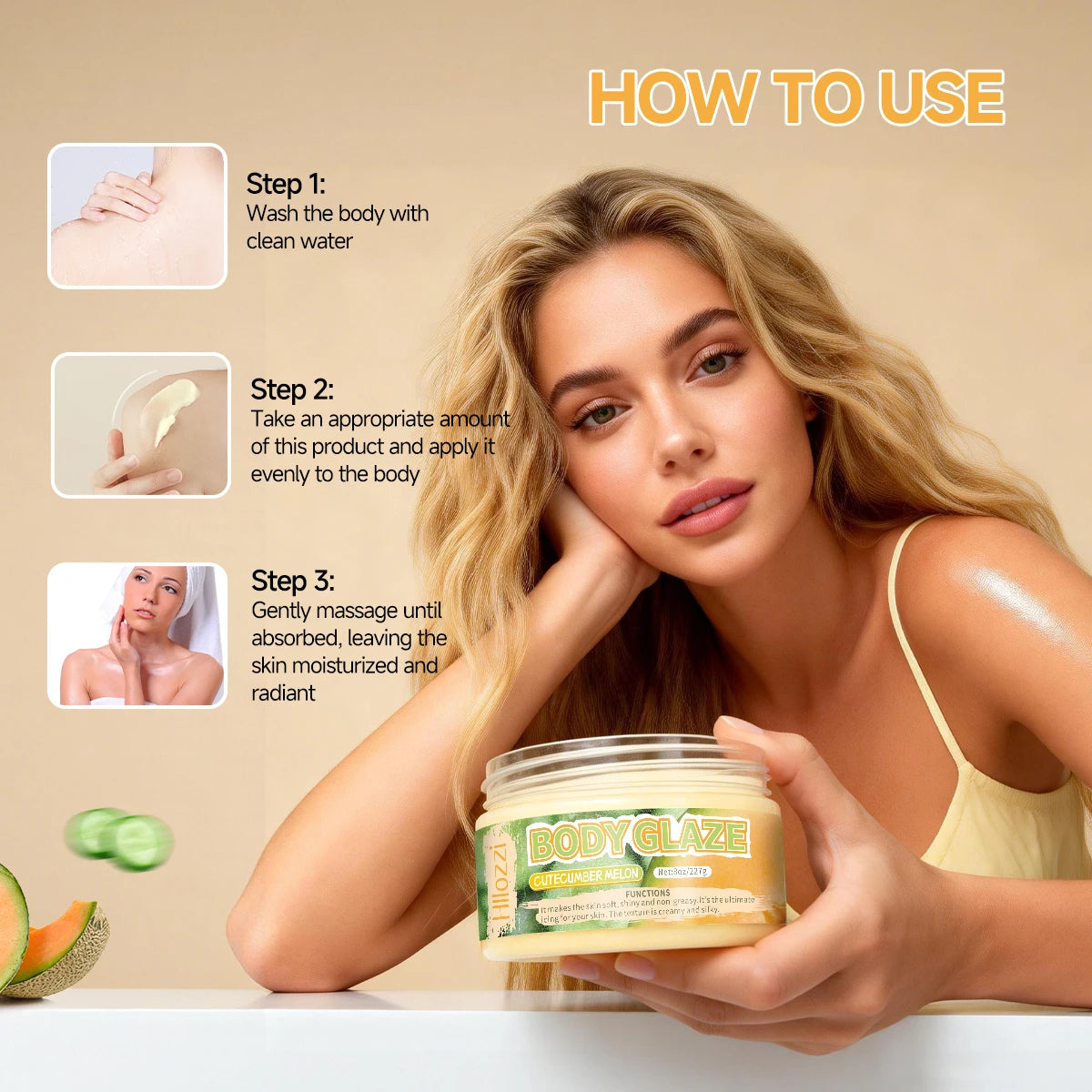 8oz 2oz Body Glaze Melon Moisturizes, Protects, and Repairs the Skin brighten and smooth the look of uneven complexion