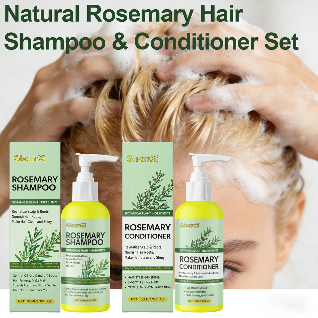Organic Rosemary Hair Shampoo Conditioner Set For Volumizing Thickening Strengthening Oil Control Nourishes Smoothing Hair Care Halalzen