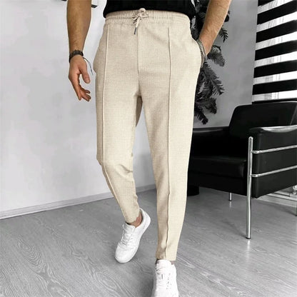 Men s Casual Elastic Waist Drawstring Trousers with Pockets Solid Color Streetwear Pants for Everyday Comfort