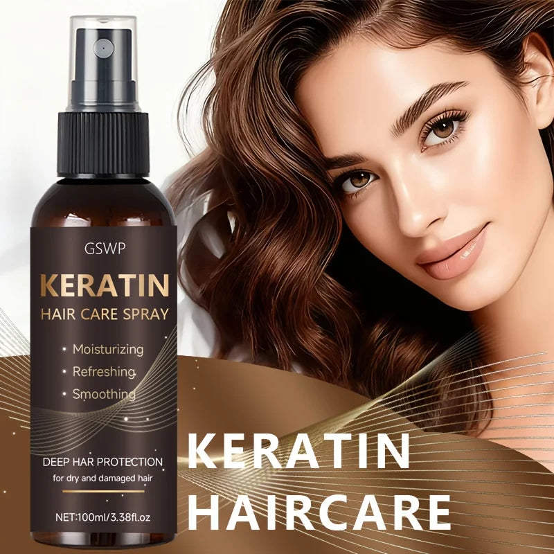 GSWP Keratin Hair Spray contains castor oil and argan oil, quickly absorbed, moisturize hair, leave it non-greasy.100ml Halalzen