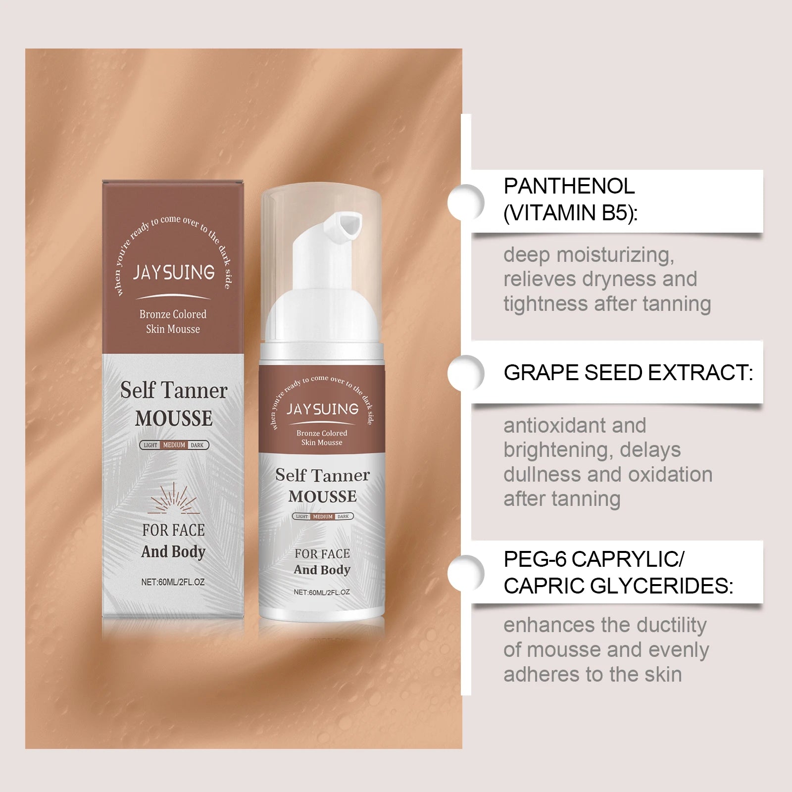 1~3h Self Tan Express Mousse Fast Acting Fake Tan Develops for Dark Fake Tan Face Body Fast-Absorbing Moisturizing Tan Boosting