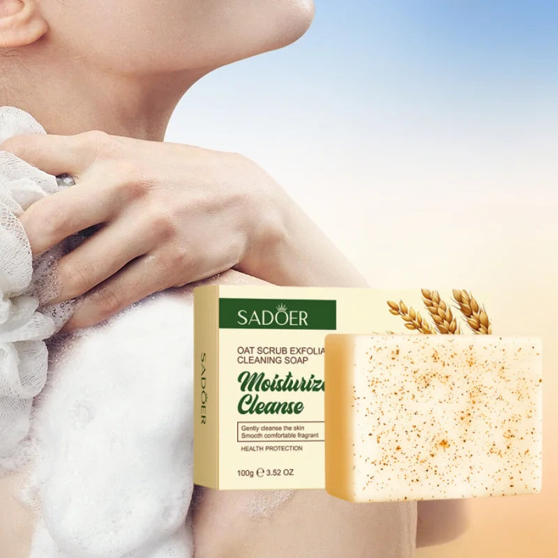 100g Oat Scrub Exfoliating Cleaning Soap, It Contains Fine Exfoliating Particles, Is Gentle and Does Not Harm the Skin, Cleans Stains, and Keeps the Skin Moisturized after Washing. Halalzen