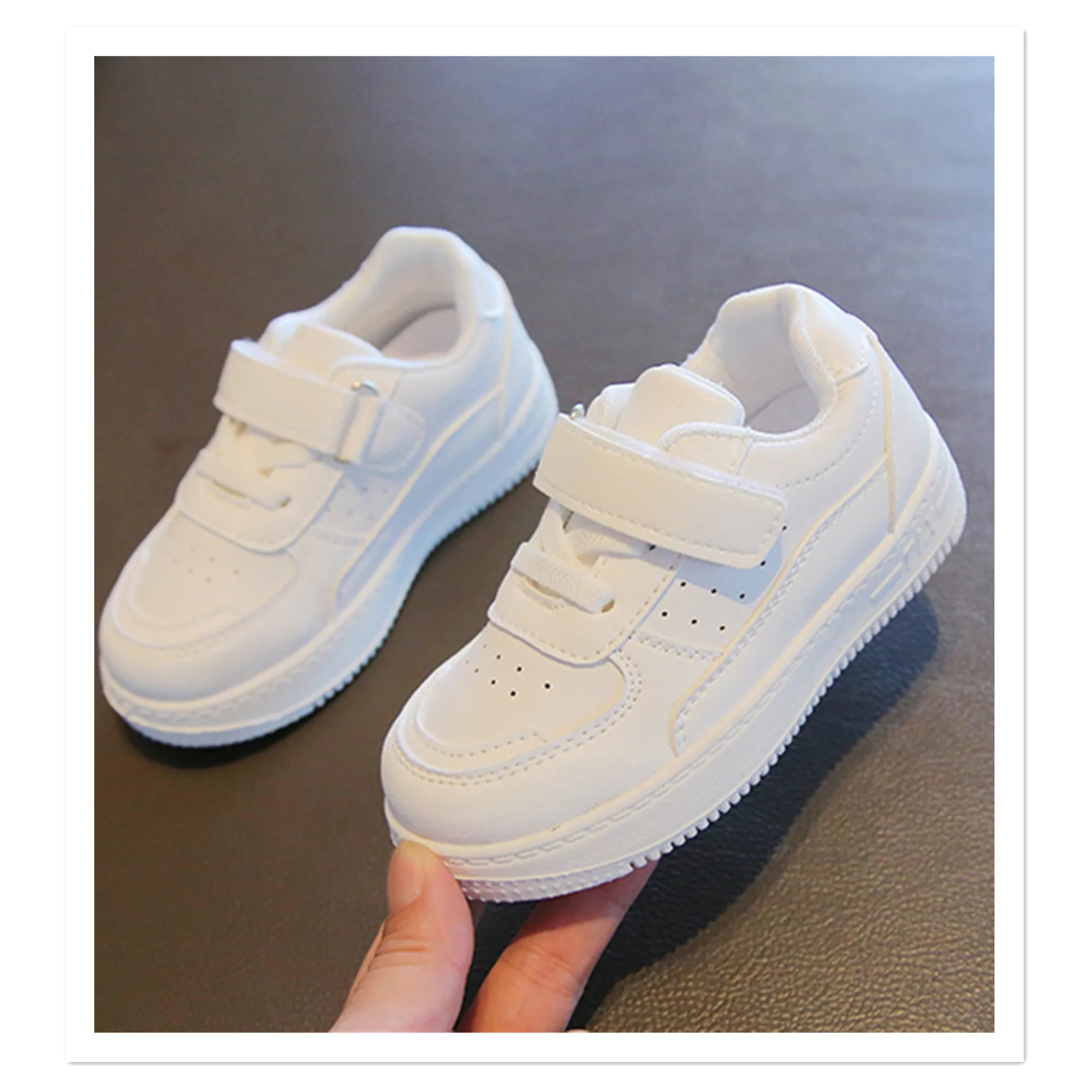 Children's Little White Shoes 2023 Spring and Autumn New Boys and Girls' Sports Shoes Casual Board Shoes Leather Top Soft Sole B