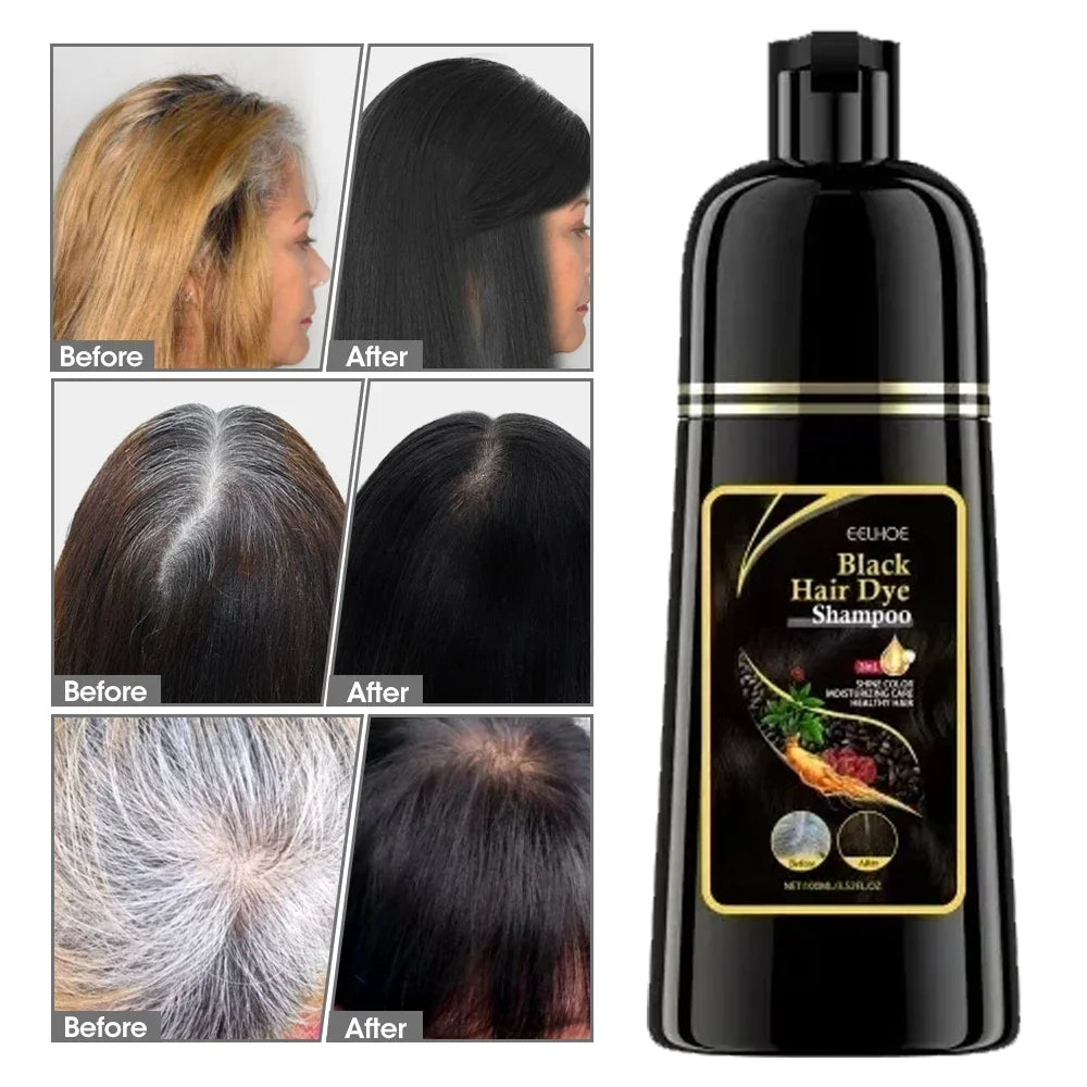 Instant Black Dye Shampoo Black Brown Hair Coloring Natural Herbal Ginseng Hair Repair Shampoo Grey White Hair Dyed Black