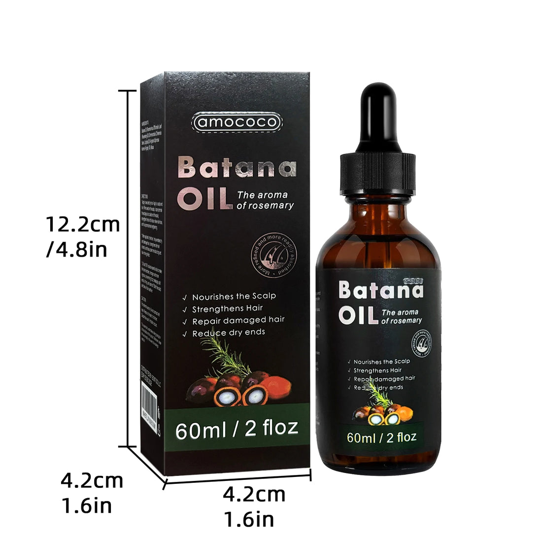 Amococo Batana Oil with Rosemary Hair Scalp Nourishing Oil Natural Hair Strengthening Serum for Dry Ends Frizz Control 60ml X 2 + 30ml X 1