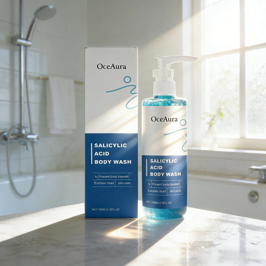 OceAura Salicylic Acid Shower Gel Professional Skin Cleaning Oil Control Smooth Body Blemish Remover Exfoliating Body Wash 100ml Halalzen