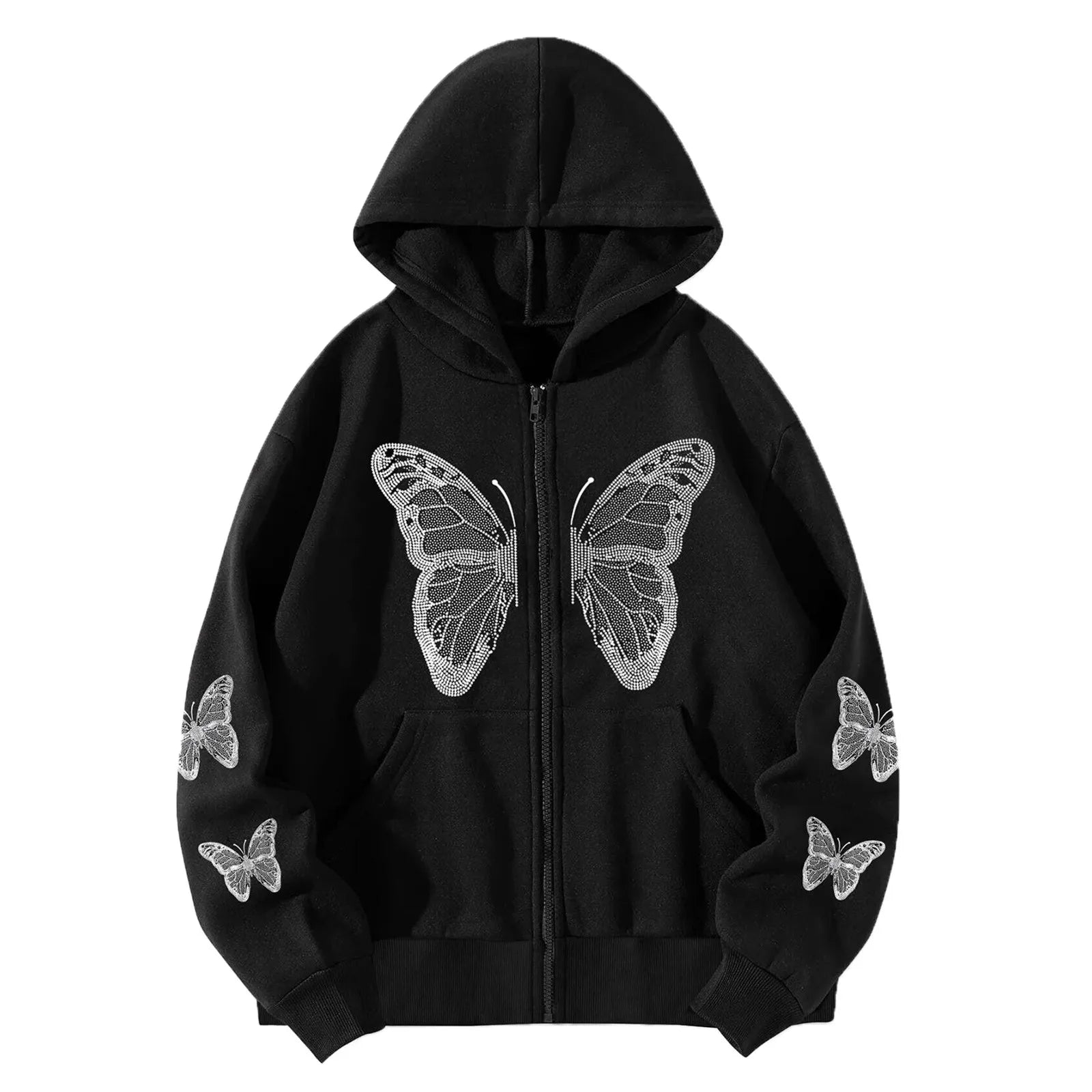 New Streetwear Autumn Butterfly Printed Zip Up Hoodie Women Harajuku Y2k Jackets Cardigan Gothic Punk Clothes Sweatshirts