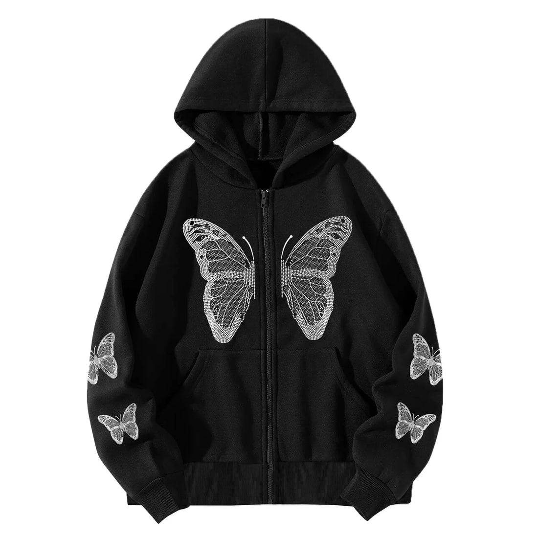 New Streetwear Autumn Butterfly Printed Zip Up Hoodie Women Harajuku Y2k Jackets Cardigan Gothic Punk Clothes Sweatshirts