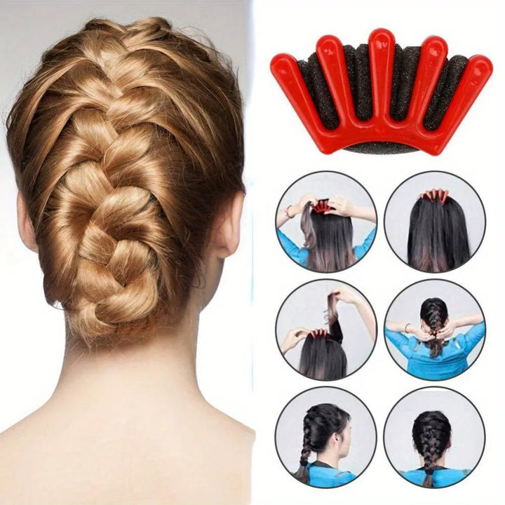 5-Finger Sponge Hair Braiding Tool, DIY Wave Curly Twist Styling Kit, Manual Hair Weaver Crimper for Women Girls Party Travel