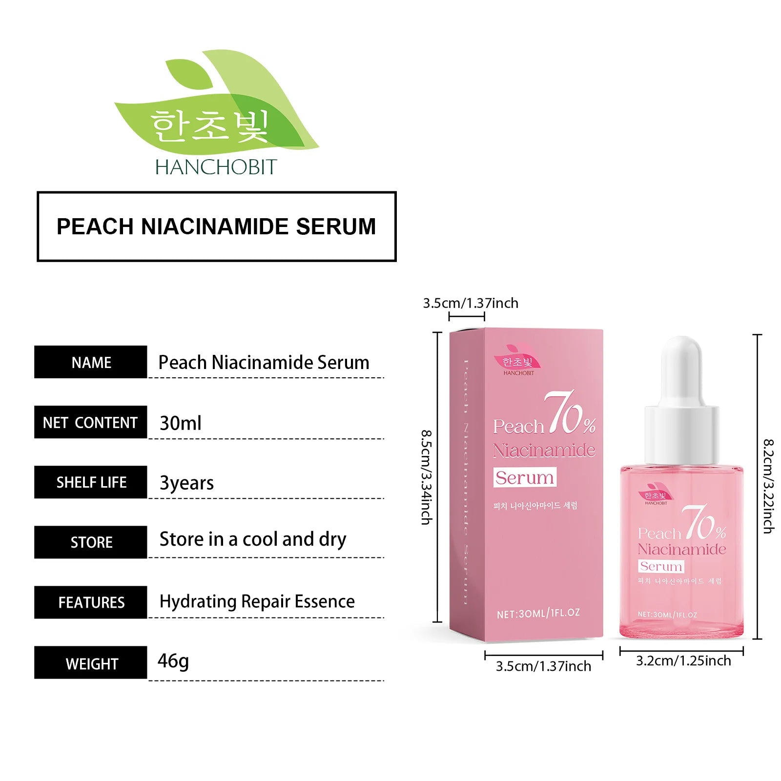 Ship From US Peach 70% Niacinamide Serum 30ml Brightening Face Serum With Dropper For Women Hydrating Moisturizing Repair Even Skin Tone Skincare