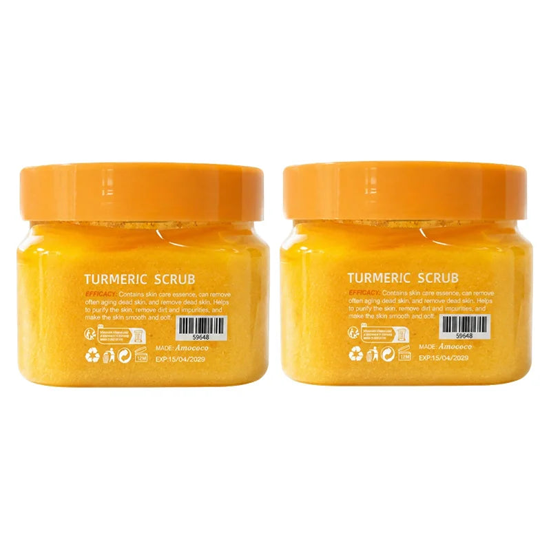 Amococo 2Pcs Turmeric Body Scrub Exfoliating Dead Skin Remover 280g Deep Cleansing Nourishing Smooth Skin