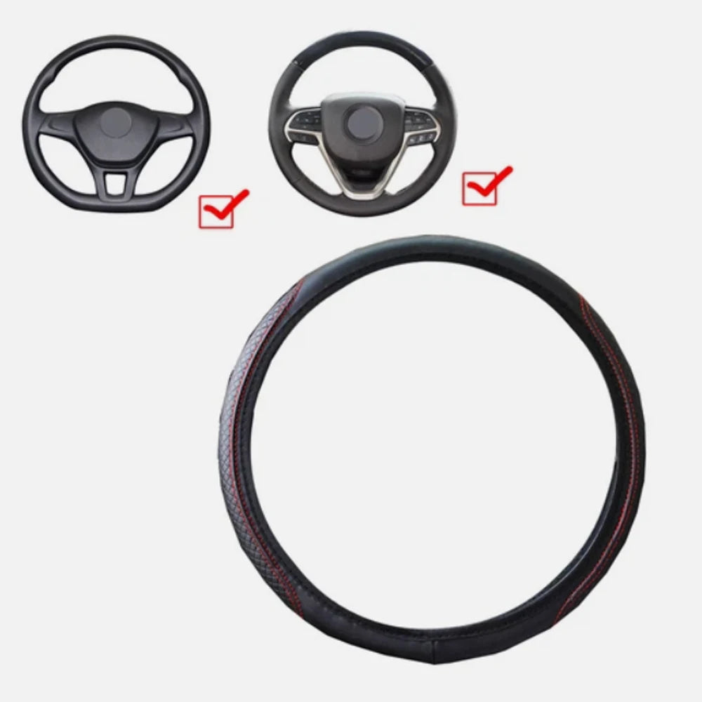 Share Car Steering Wheel Cover Leather Good Grip Car Accessories For 15"/37-38CM
