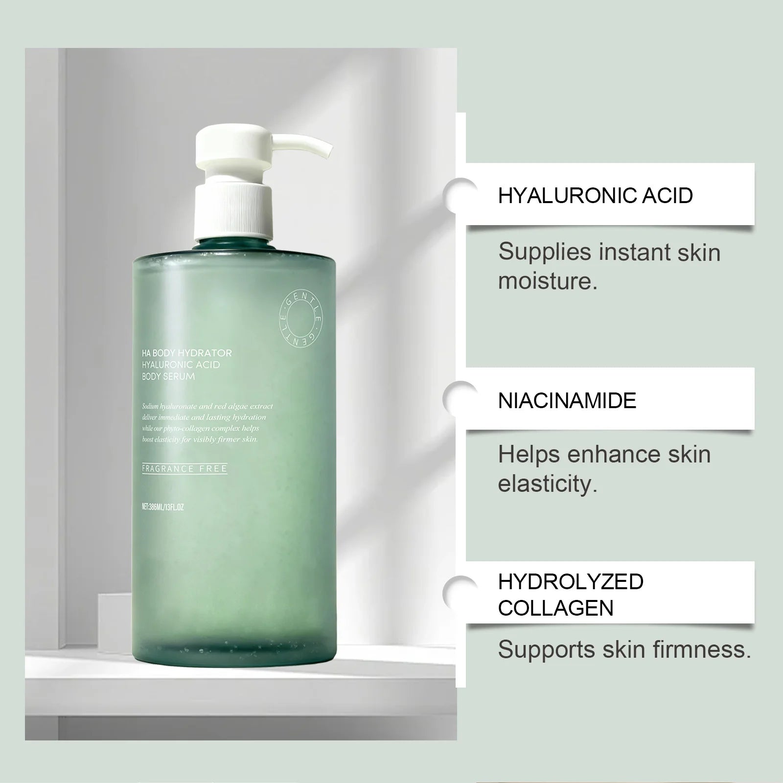 AMZ 386ml Hyaluronic Acid Body Essence Moisturize and Nourish the Body Skin, Elastic, Soft, Smooth, Refreshing and Non-Sticky