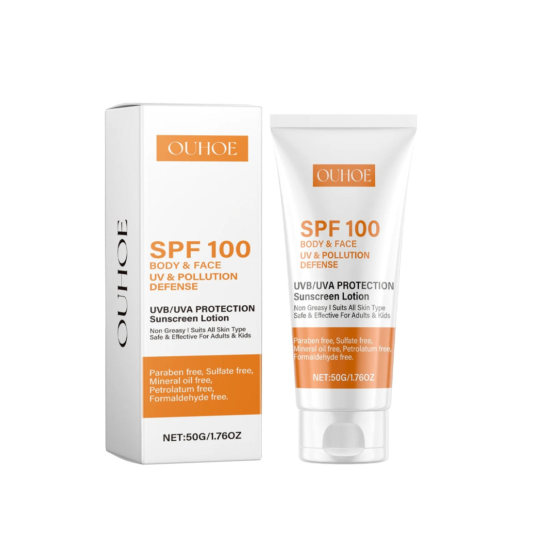 Face & Body Sunscreen Non-Greasy SPF 100+ Facial Sunblock UVA & UVB Protection Sunblocking Cream Anti Aging for Summer Beach Halalzen