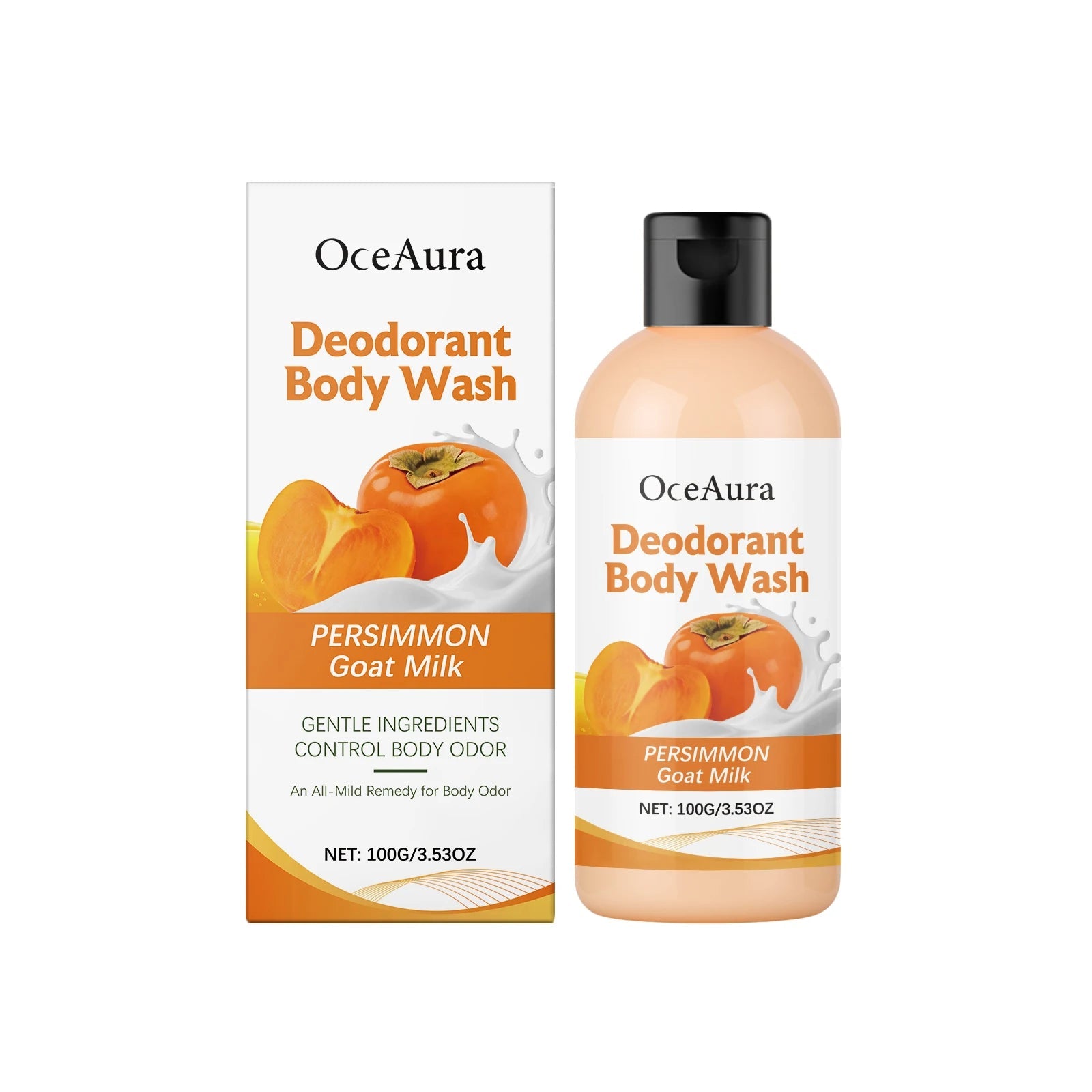 OceAura Persimmon Soap Bar for Body Odor Control Deodorant Professional Skin Cleaning Goat Milk Body Wash Persimmon Shower Gel Halalzen