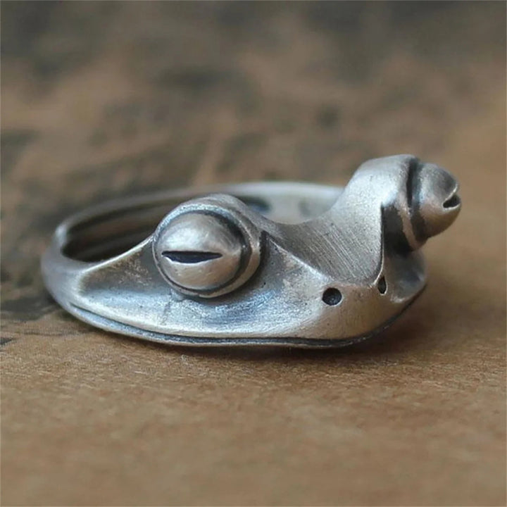 Retro Frog Toad Animal Rings for Women Men Artistic Design Silver Color Opening Resizable Unisex Female Statement Ring Best Gift HALALZEN