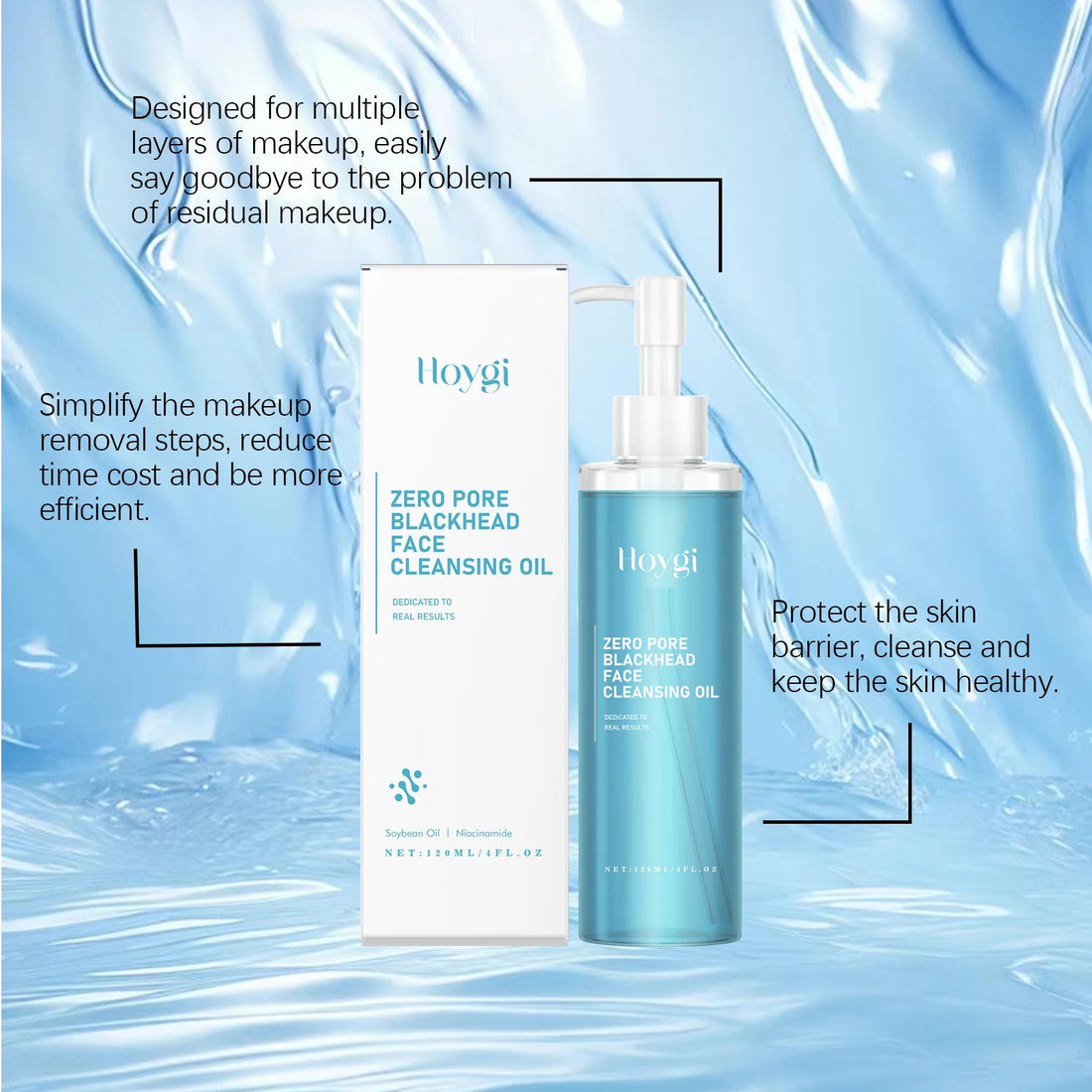 Hoygi 120ml Double Cleansing Gentle Makeup Remover for Face Eyes Soybean Oil Niacinamide No Residue Non Greasy Vegan Cleanser Halalzen