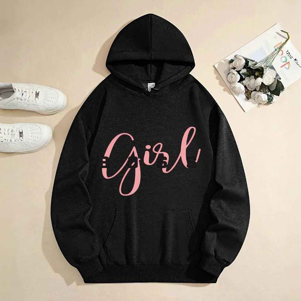 Women Hoodies Graphic Hoodie Girl Boss Cartoon Print Women Cotton Clothing Y2k Clothes Pullovers Daily And Street Wear