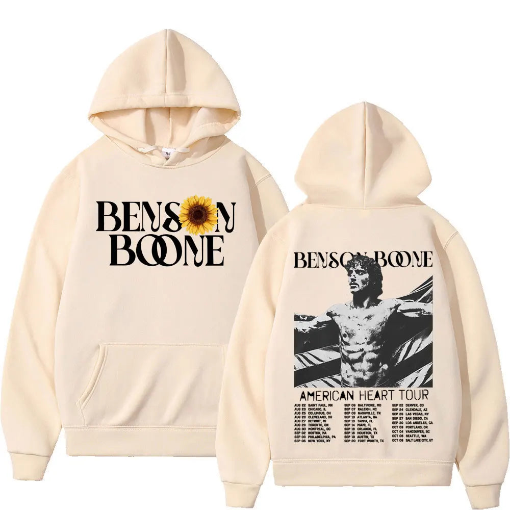 Benson Boone American Heart Tour 2025 Hoodies Men Women Fashion Hip Hop Hooded Sweatshirts Vintage Casual Oversized Pullovers