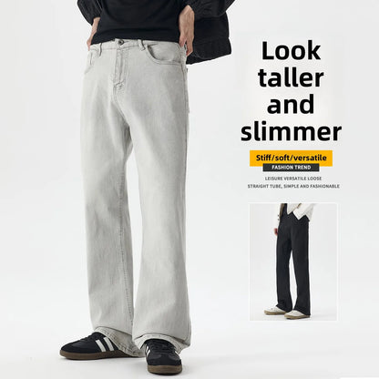 N-style Retro Korean Version of High Street Micro Horn Loose Slimming Tie-in Straight Black Autumn and Winter Jeans Man