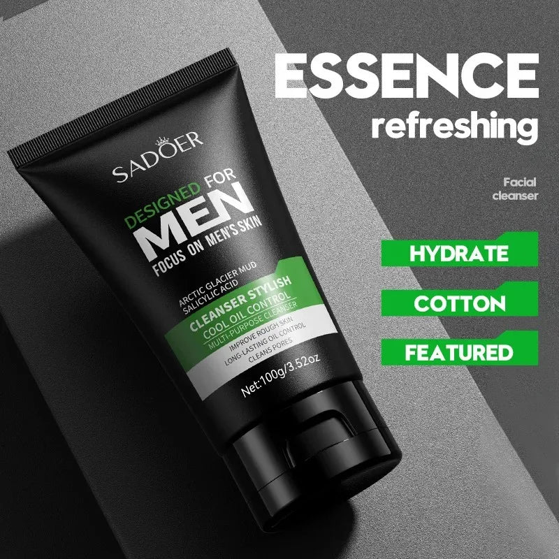 Deep Cleansing Men's Facial Cleanser, Oil Control, Moisturizing, Blackhead Removal, Lightening Dark Spots, Shrinking Pores, Removing Acne Marks, and Fine Facial Cleansing Milk 100g Halalzen