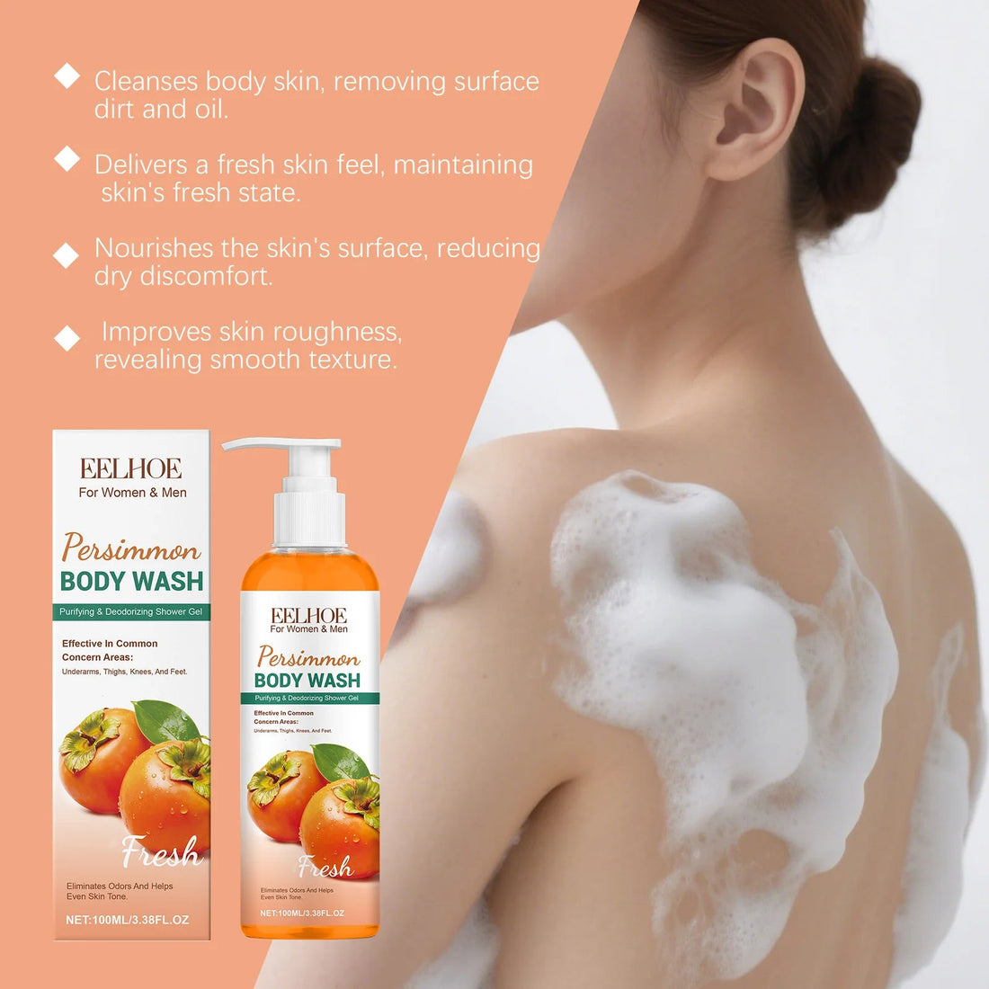 Persimmon Body Wash Eliminating Odor Exfoliating Long Lasting Moisturizing Refreshing Oil Control Smoothing Fragrance Shower Gel Halalzen