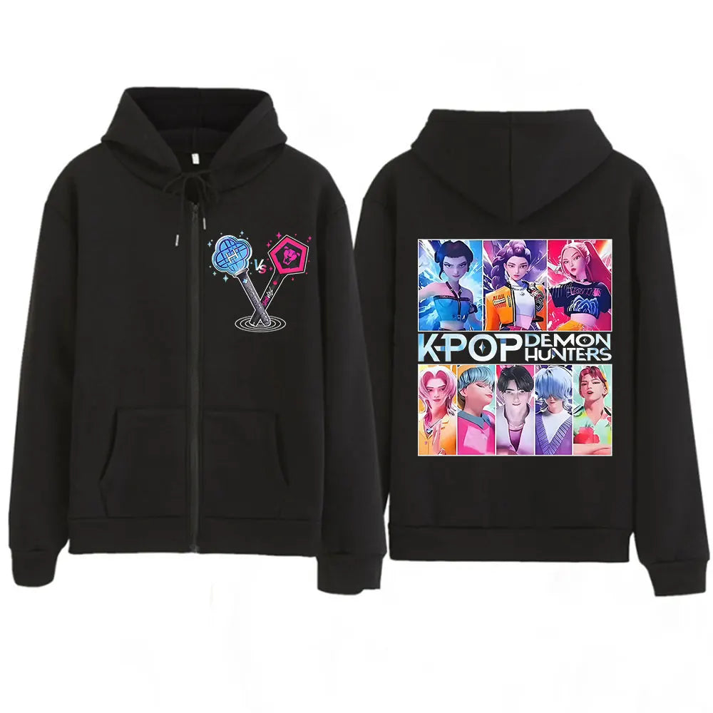 Kpop Demon Hunters Saja Boys Anime Graphic Zipper Hoodies Unisex Fashion Sweatshirt Long-sleeved Aesthetic Fan Gifts Jacket Coat