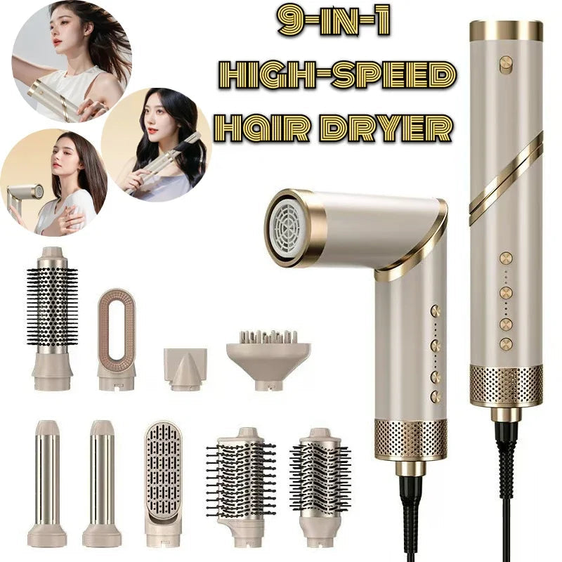 9 in 1 Hair Dryer Hot Comb Set Professional Curling Iron Hair Straightener Styling Tool For Professional Hair Dryer Household Halalzen