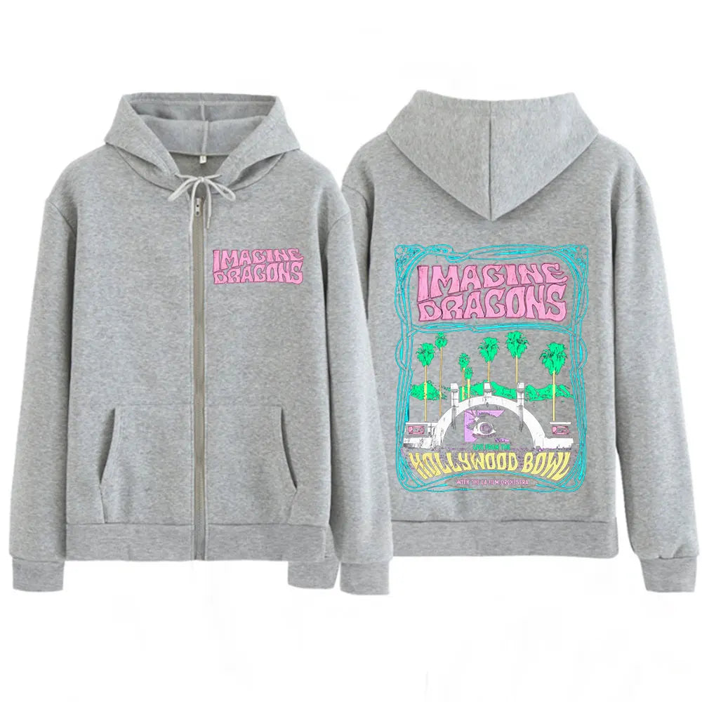 Imagine Dragons Band Loom World Tour 2025 Harajuku Zipper Sweatshirt Men's Long-sleeved Fashion Hoodie Casual Zipper Tracksuit