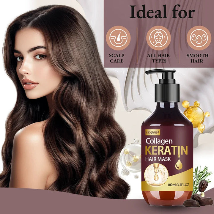 GSWP Collagen Keratin Hair Mask,for dry and damaged hair. moisturizes, controls frizz, leaves hair smooth and shiny. gift.100ml Halalzen