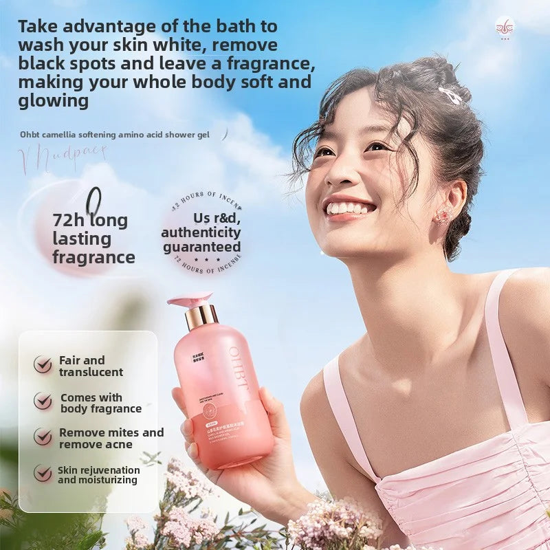 OHBT Camellia Shower Gel, 500ml Long Lasting Fragrance Deep Cleansing Body Wash, Moisturizing Refresh Amino Acid Exfoliate Halalzen
