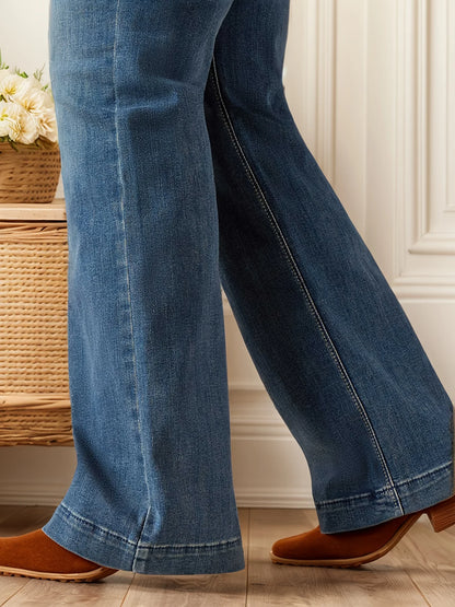 Women's Vintage Bootcut Jeans Mid Rise Stretch Slim Embroidered Wide Leg Denim Pants Western Cowgirl Boot Jeans