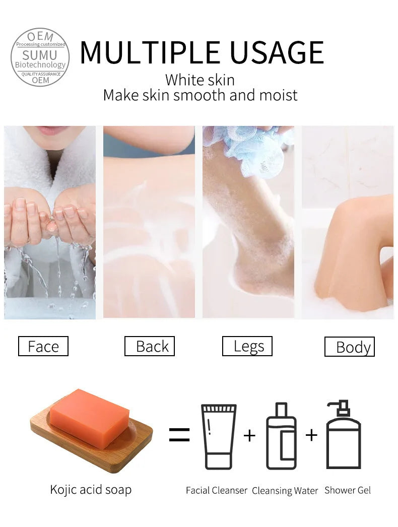 Kojic Acid Soap 6 Pack Brightening and Deep-Cleansing Purifying Face Body Bar Evens Skin Tone Smooths Moisturizes Dull Skin 65g Each