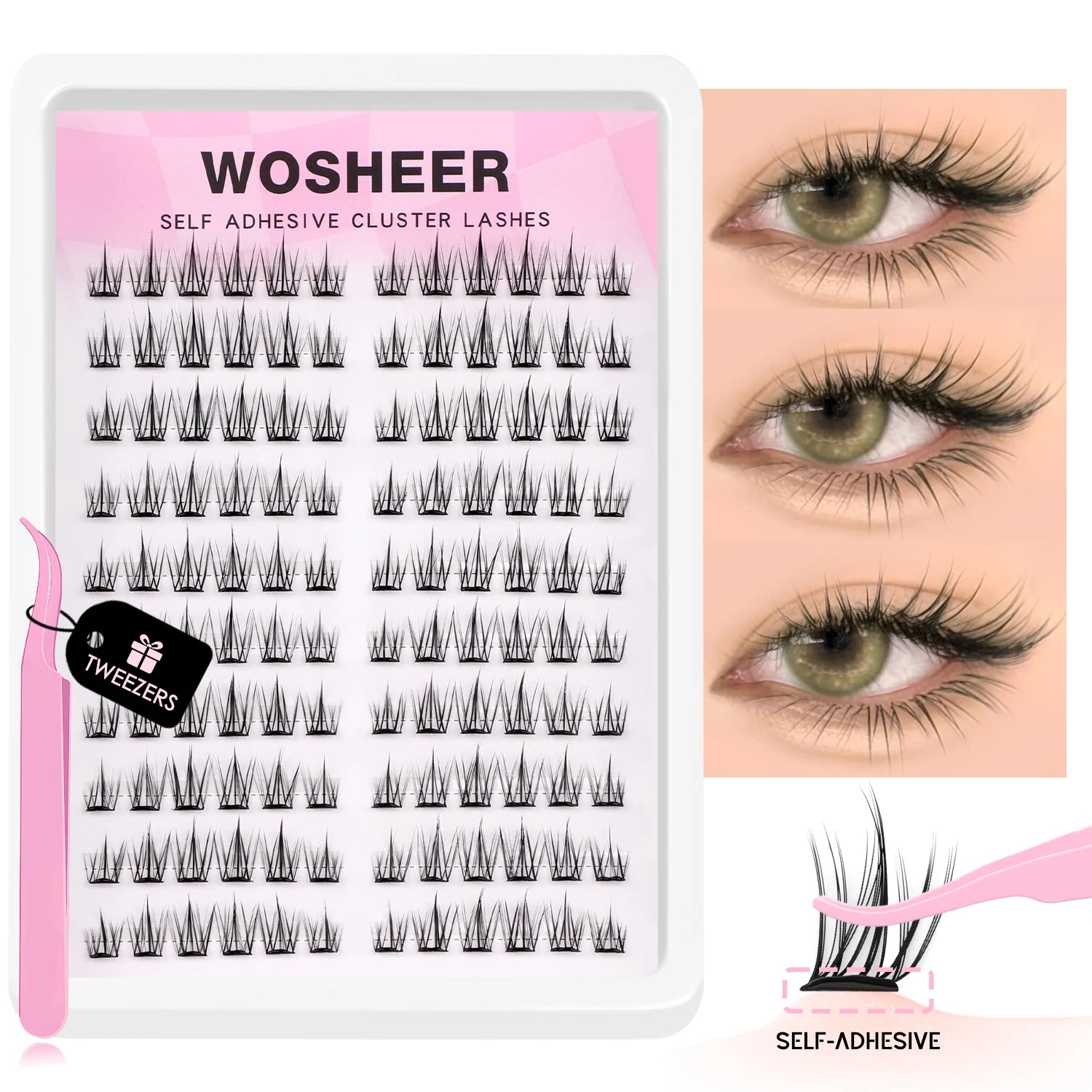 WOSHEER Manga Self Adhesive Lash Clusters Kit Natural Reusable Eyelash Clusters No Glue Needed Pre Glued Cluster Lashes Halalzen