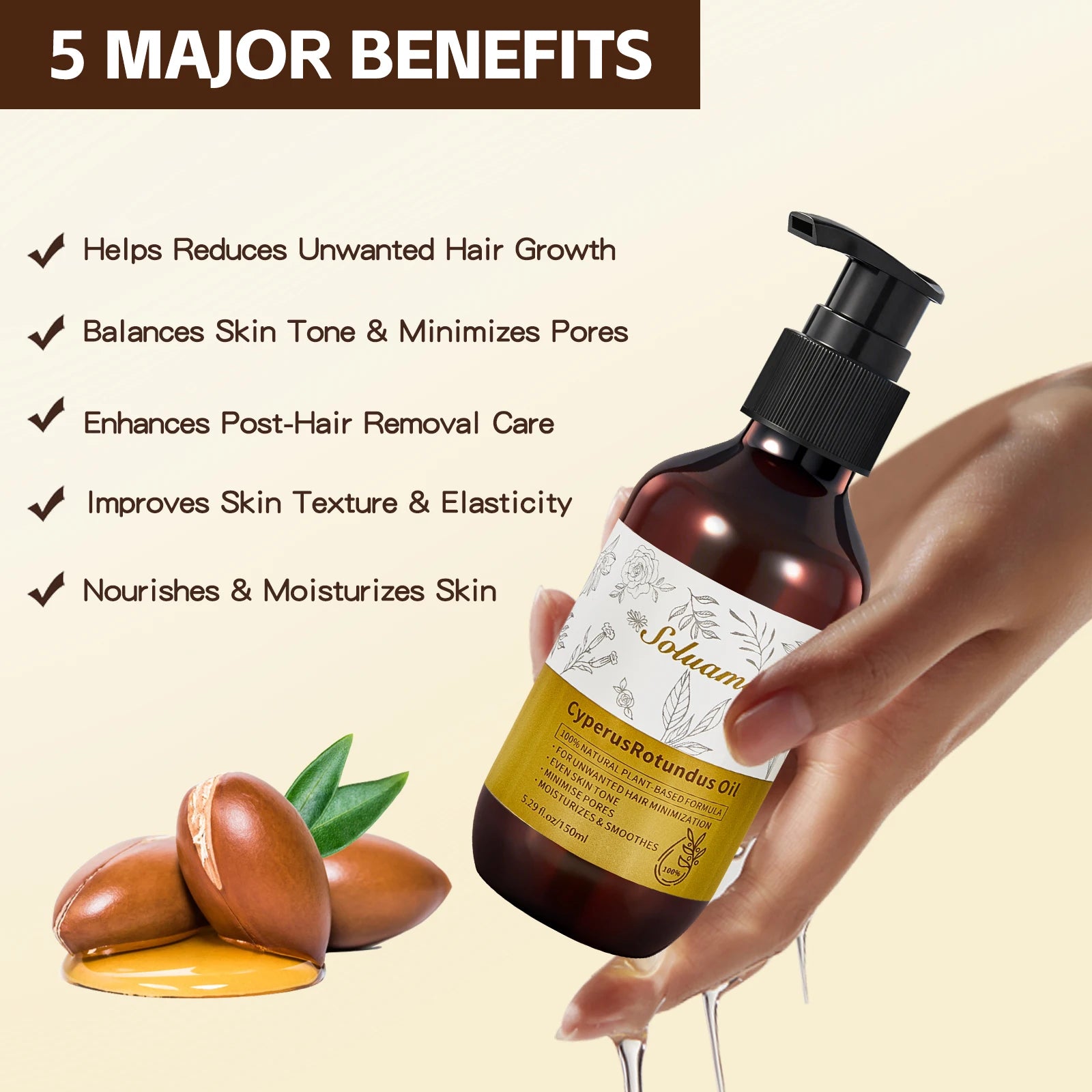 Cyperus Rotundus Oil, Reduces Body Hair Growth, Gentle and Non-Irritating, Cools the Skin & Post-Shave Oil