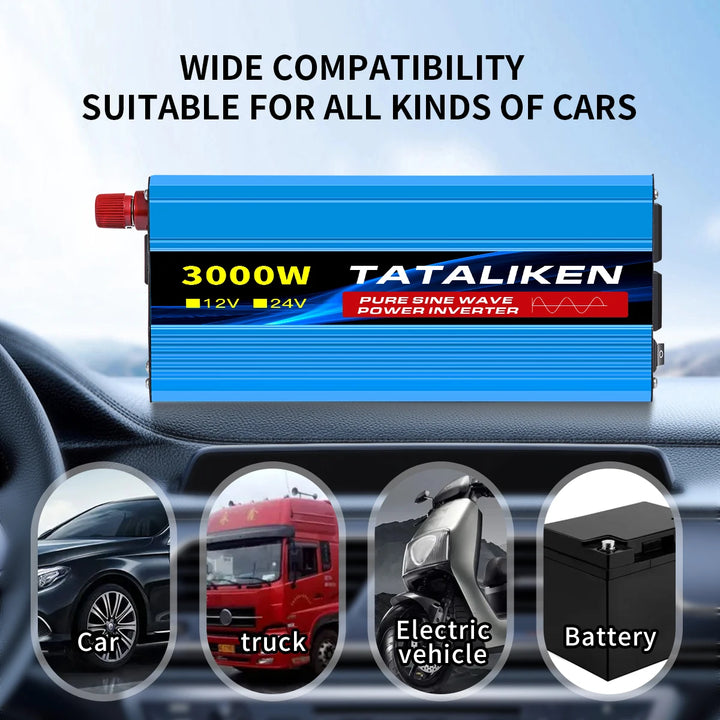 12V24V till 110V växelström ren sinusvåg strömomvandlare 16000W 4000W kraft 60HZ omvandlare biltillbehör solenergi med LED och amerikanskt uttag